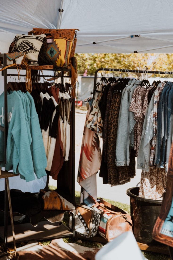 A clothing rack at the Fall Fest Marketplace